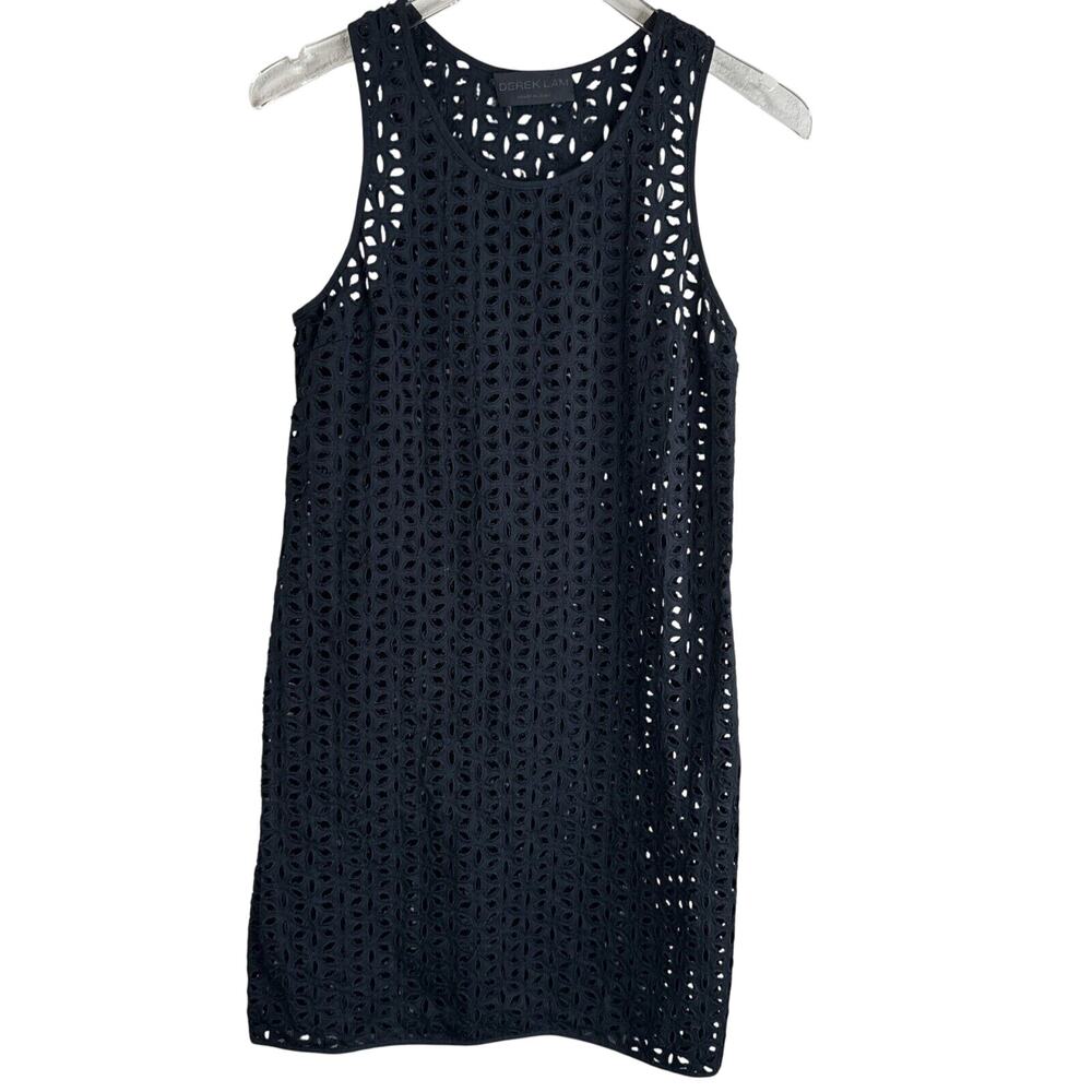 Derek Lam Dress Women 2 Black Floral Eyelet Floral Short Tank Shift Classic